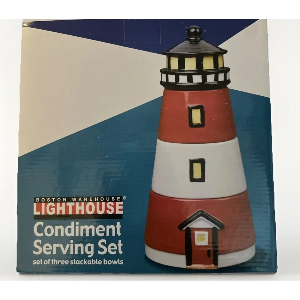 Boston Warehouse Lighthouse‎ Condiment Serving Storage Set Ceramic 12